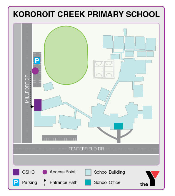 Map showing entrance and directions to Kororoit Creek Primary Outside School Hours Care in Burnside Heights for parents to drop off and pick up kids